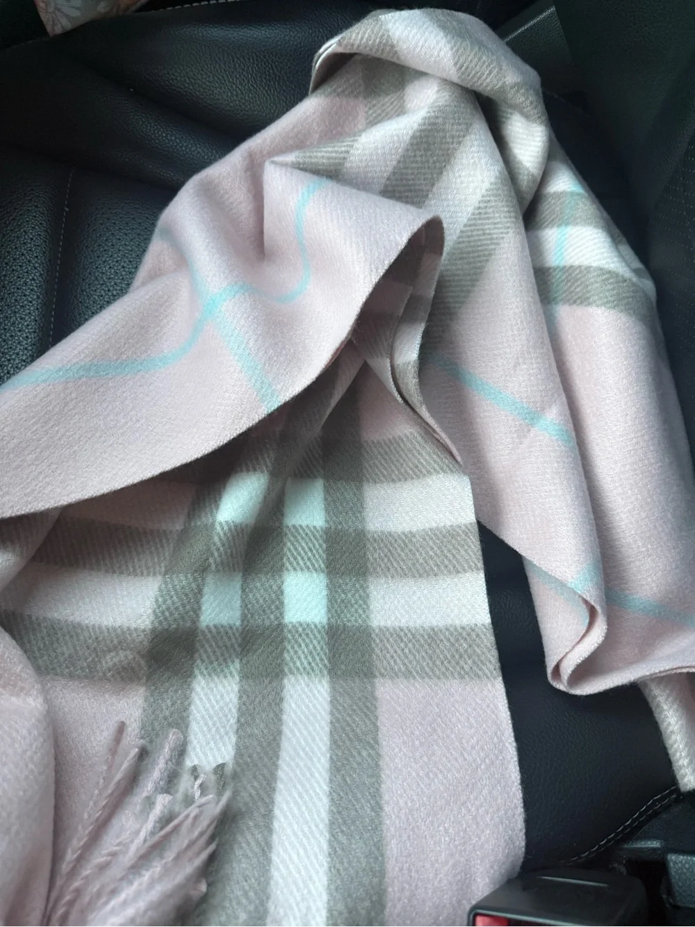 Burberry Pastel Pink Check Cashmere Wrap with Blue Accent
